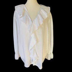 RALPH LAUREN 2X 100% cotton ladies, long sleeve ruffled white blouse